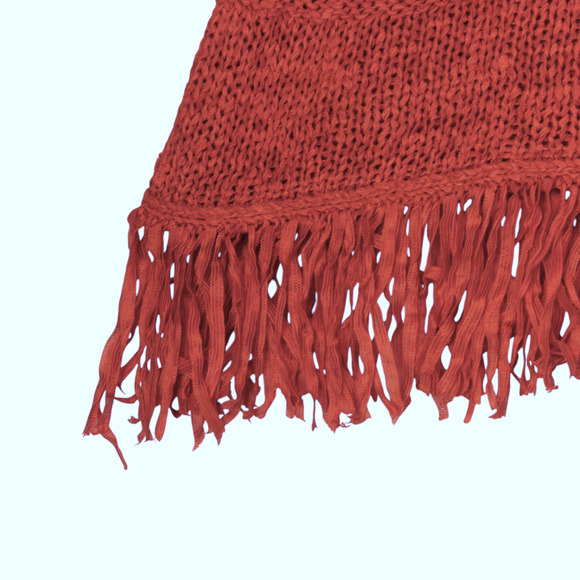 Vintage Crocheted Tunic Tank Sweater Womens 2X Burnt Orange Beaded Fringe Boho - Picture 5 of 11